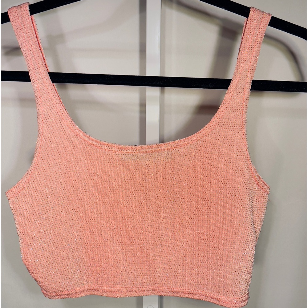 Pretty Little Thing Size 2 Sparkly Crop Tank Top Balletcore Y2K Festival Kawaii